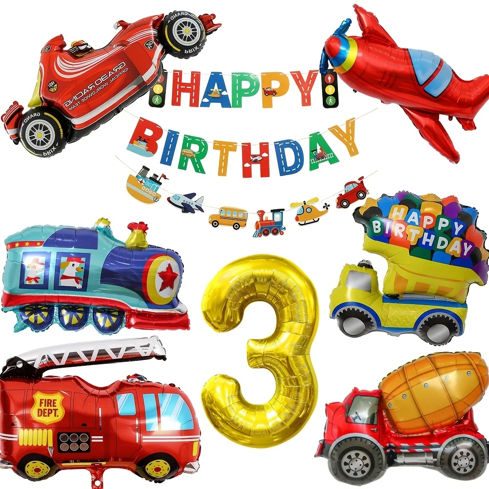 Race Car airplane train crane Decoration Balloon Birthday Set 32Inch Number Boys Racing Car Theme Birthday Party Decor Supplies - view 4