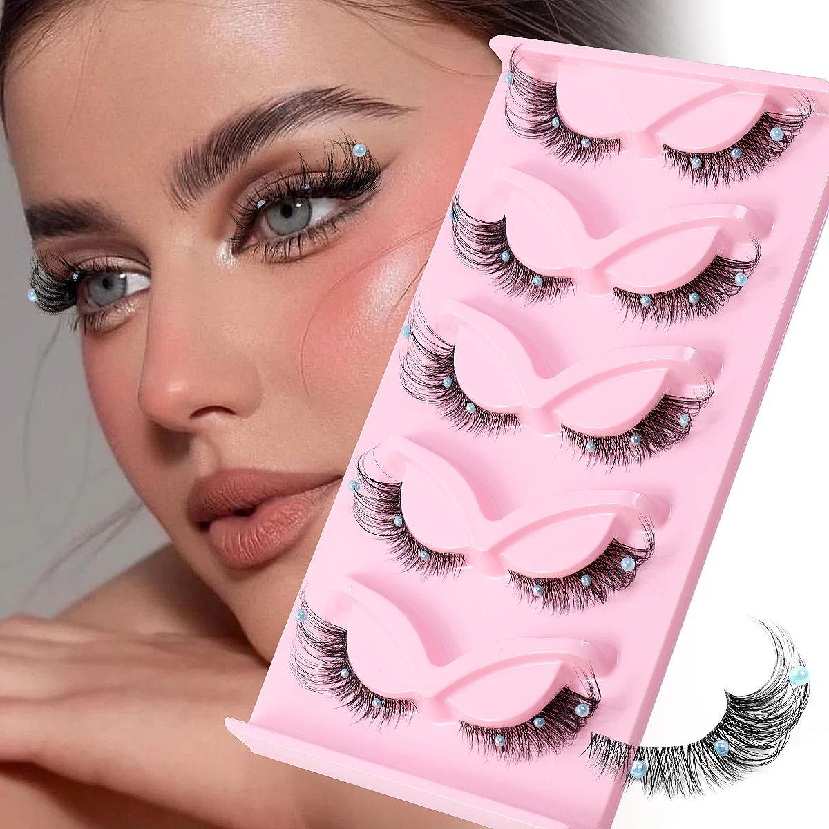 

5 Pairs Winged Fox Eye False Eyelashes with Diamonds Invisible Band Fake Lash Extension Artificial Reusable Thick Eye Lashes ﻿