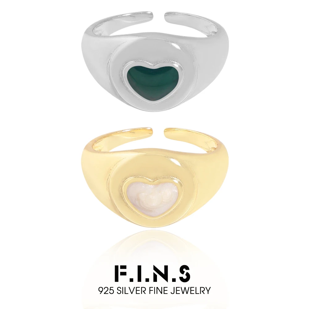 

F.I.N.S Original Green Drip Glaze Heart S925 Sterling Silver Ring for Women Open Adjustable Index Finger Party Fine Jewelrys