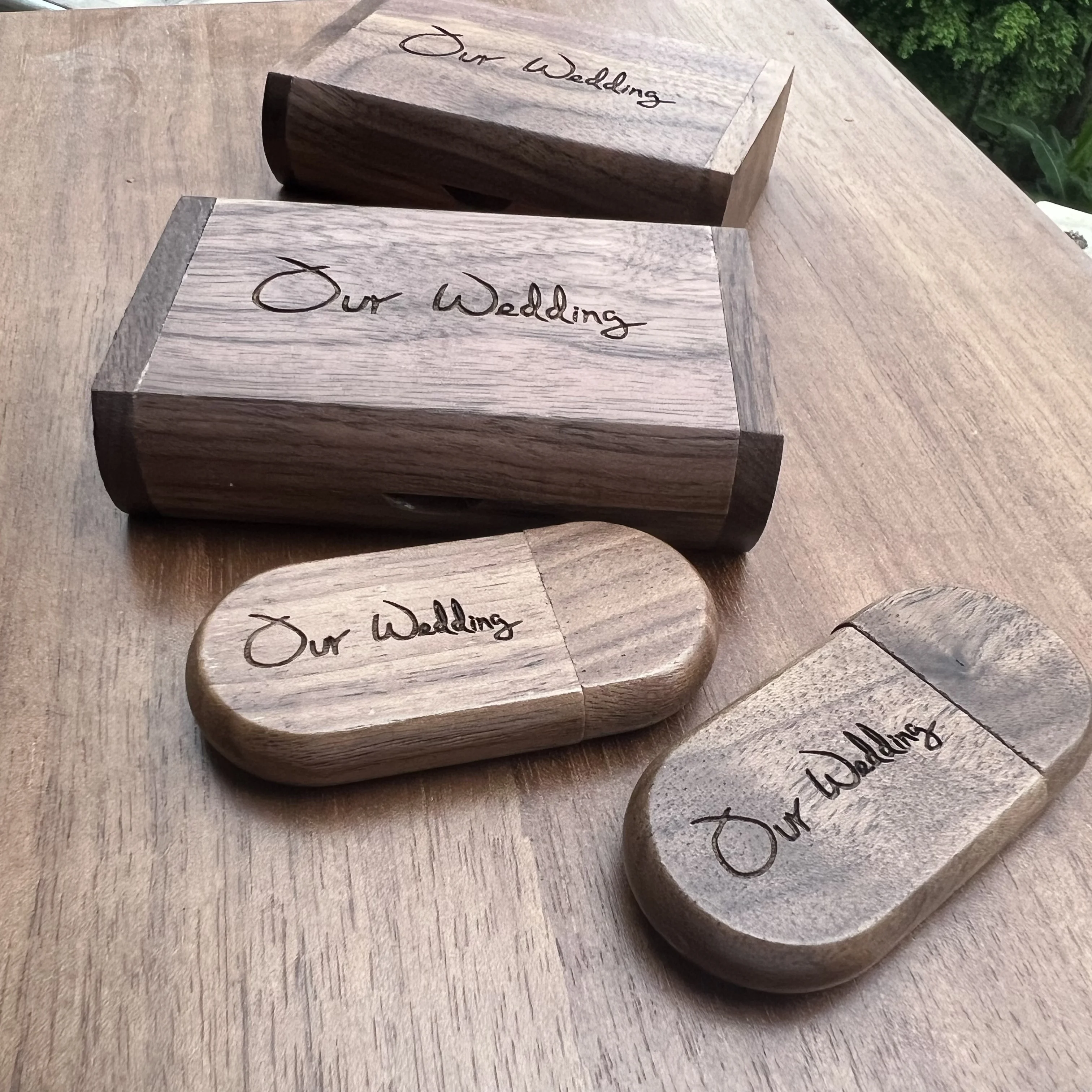 (Our Wedding) 128GB High-Speed Walnut Wood USB Flash Drive with Wooden Box, Real Capacity U Disk, 32GB External Storage