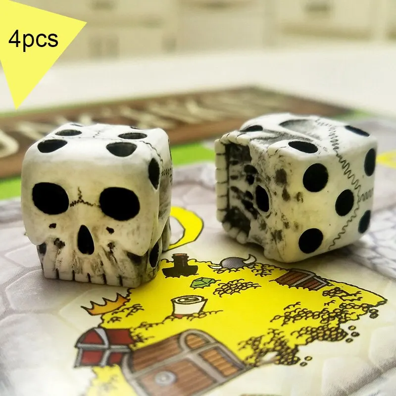 4Pcs Skull Dice 6-Sided Bone Unique Gift Gamer Great For Role Playing Board Game For Halloween