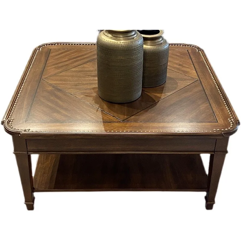 American Style Solid Wood Vintage Rivet Coffee Table Tea Table