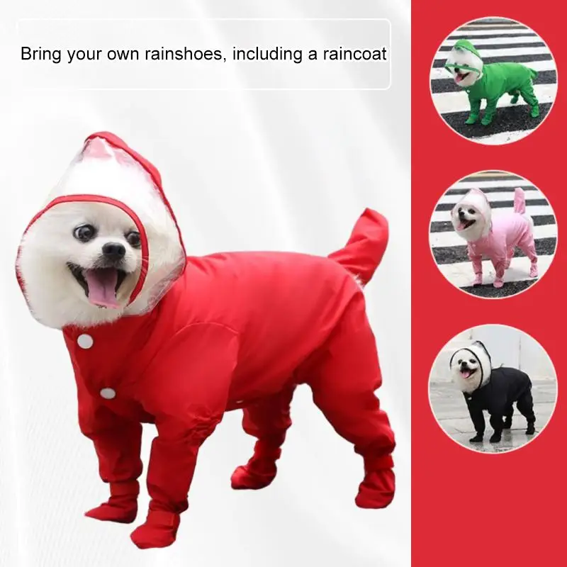 

Pet Cat Dog Four Legged All Inclusive Conjoined Body Waterproof Raincoat With Rain Boots The Four Seasons Teddy Bichon Raincoat