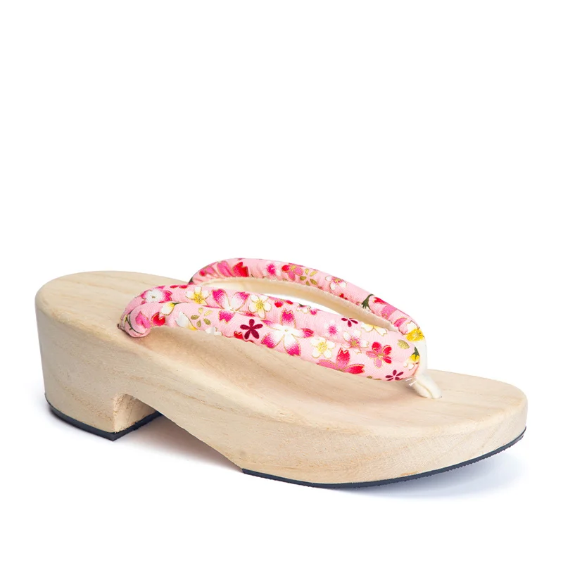 Zuecos japoneses de madera para mujer, zapatillas de tacón alto de madera Geta, chanclas con estampado Floral de cereza, zapatos Cos, novedad de verano 2022