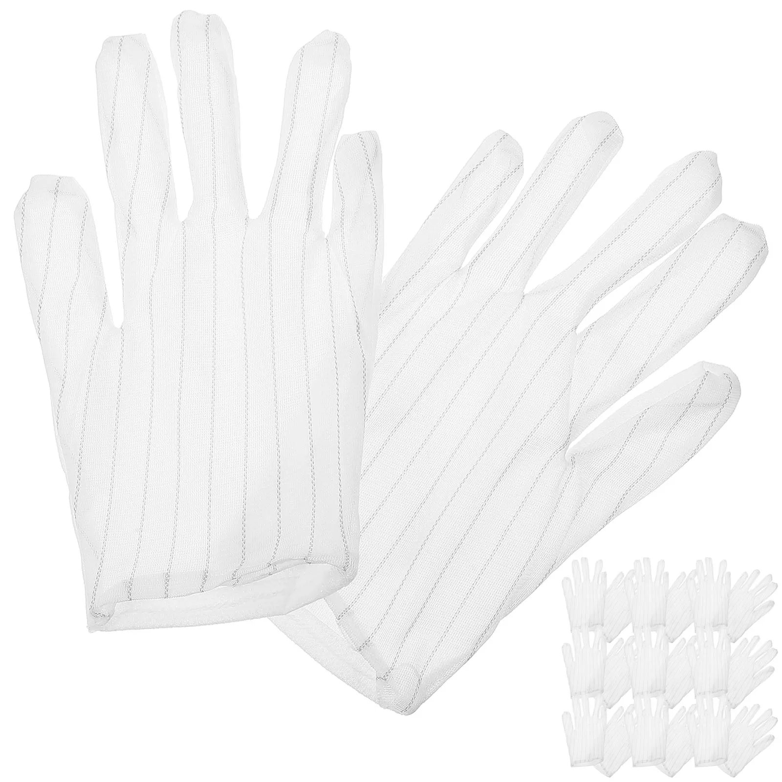 

10 Pairs Anti-slip Electrostatic Gloves for Cleaning Anti-static Women White Stripe