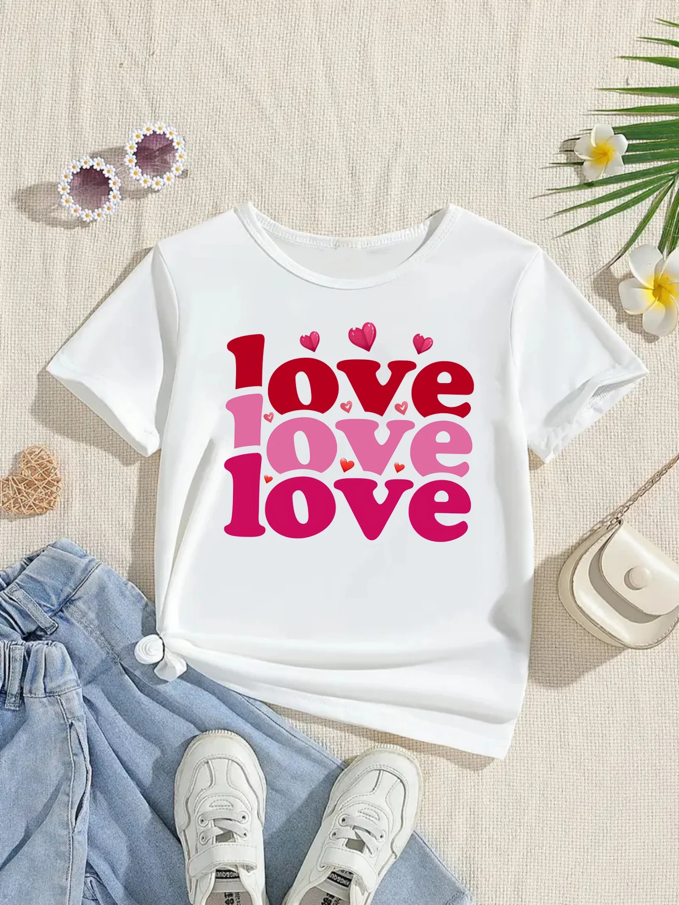 

I Love Hearts Printed T Shirt Girls Valentine'S Day Gift T-Shirt Kawaii Kids Clothes Funny Summer Short Sleeve Shirt