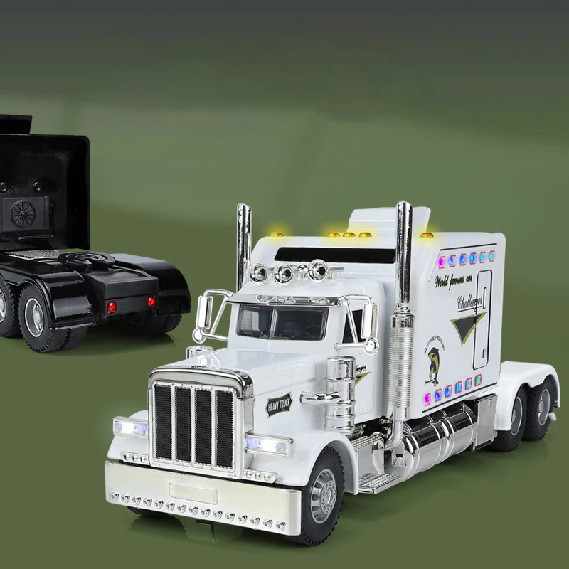 1:24 Peterbilt 389 Tractors Truck Alloy Toy Car Model Wheel Steering Sound and Light Children\'s Toy Collectibles Birthday gift