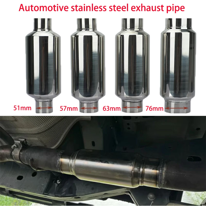 Universal Car Exhaust Muffler Resonator Silencer Stainless Steel Muffler Tip Exhaust Tail Tube Silencer 51MM 57MM 63MM 76MM