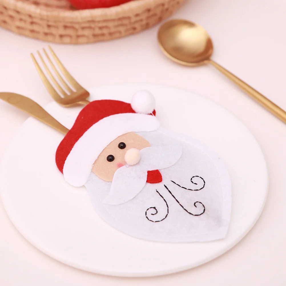

3Pcs Christmas Tableware Holders Multifunctional Mini Eco-Friendly Covers Reusable Decorative Bags for Party Dinner