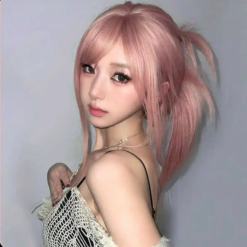 AOSIQUEEN Grapefruit Powder Wig Long Straight Synthetic Wig for Women Fashion Wig for Daily Halloween Costume Party Cosplay