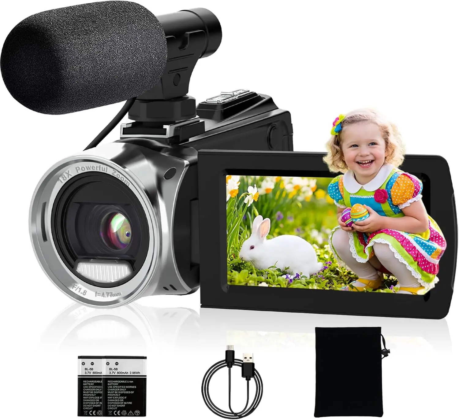 

4K 48MP камера для видеоблогинга с микрофоном, стабилизацией изображения, ночным видением для начинающих, детей, подростков и пожилых людей