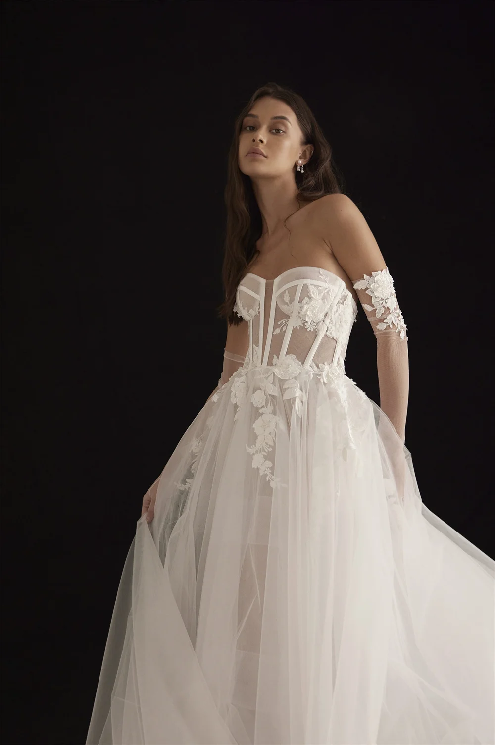 Robe de Mariée Trapèze en Dentelle à Fleurs 3D, Fente Latérale, Sur Mesure, 2024