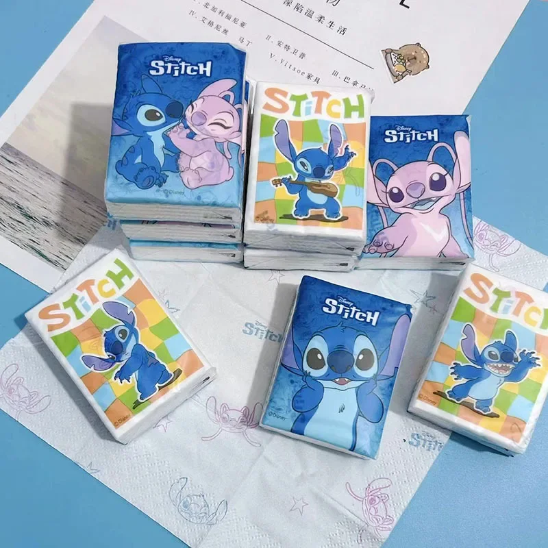 9 Packs Disney Stitch Handkerchief Paper Cartoon Figures Student Portable Disposable Tissue Toilet Paper Small Package for Kids