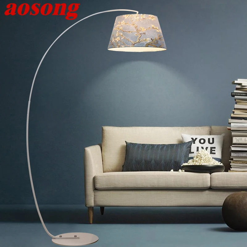 

AOSONG Nordic Fishing Floor Lamp Modern Family Living Room Beside The Sofa Creative LED Decorative Standing Light