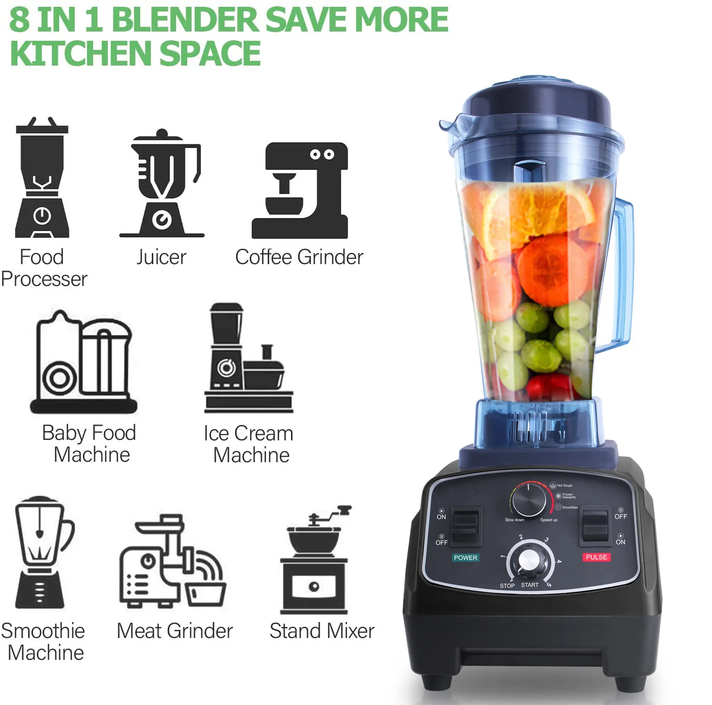 Heavy Duty Commercial Blender Stationary Mixer Food Processor Ice Smoothies for Kitchen High Power Juicer Blender BPA Free