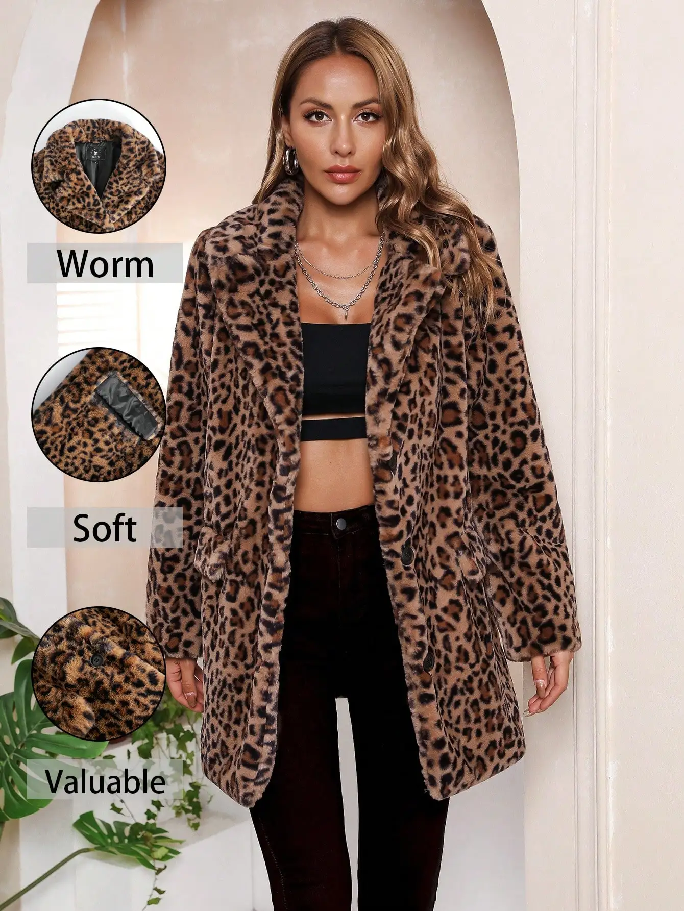 

Женская леопардовая шуба из искусственного меха с большими лацканами, теплая мягкая зимняя куртка в уличном стиле