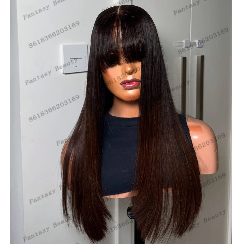 

Безклеевые парики из бразильских натуральных волос с челкой, 13x4, с кружевной передней частью, для чернокожих женщин, с естественной линией роста волос, 360-градусные парики с кружевом и челкой