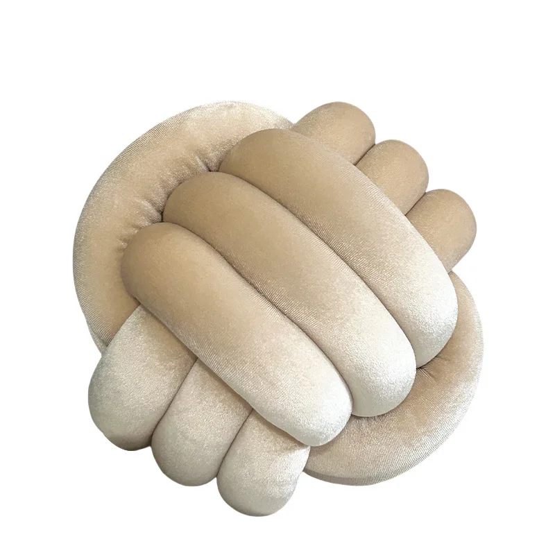 Cozy Hand-woven Knotted Pillow Golden Velvet Three-strand Rope Cushion for Sofa