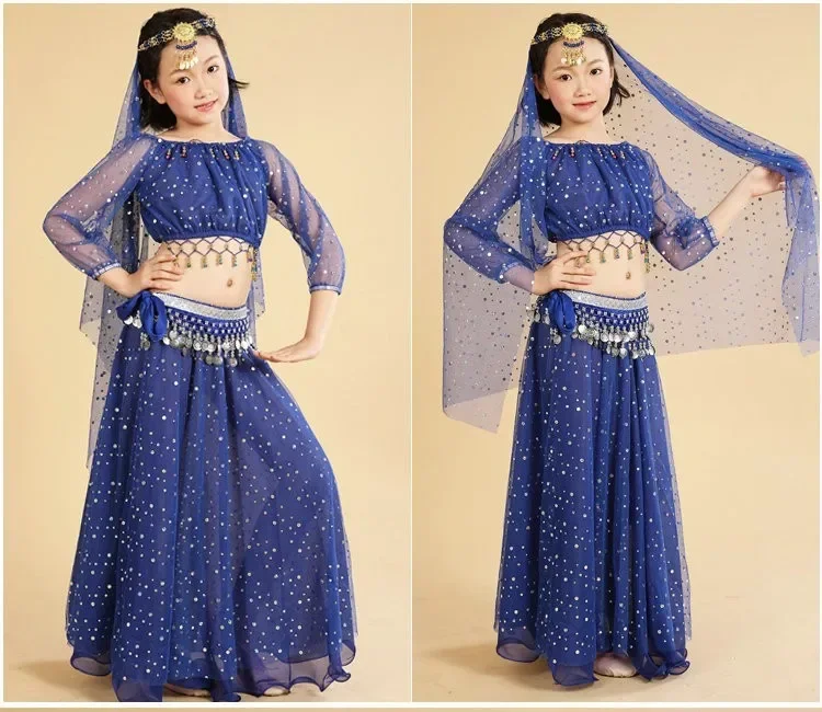 High quality cheap child belly dance costume 6 pcs/set kids Indian dance dress on sale NMMG10