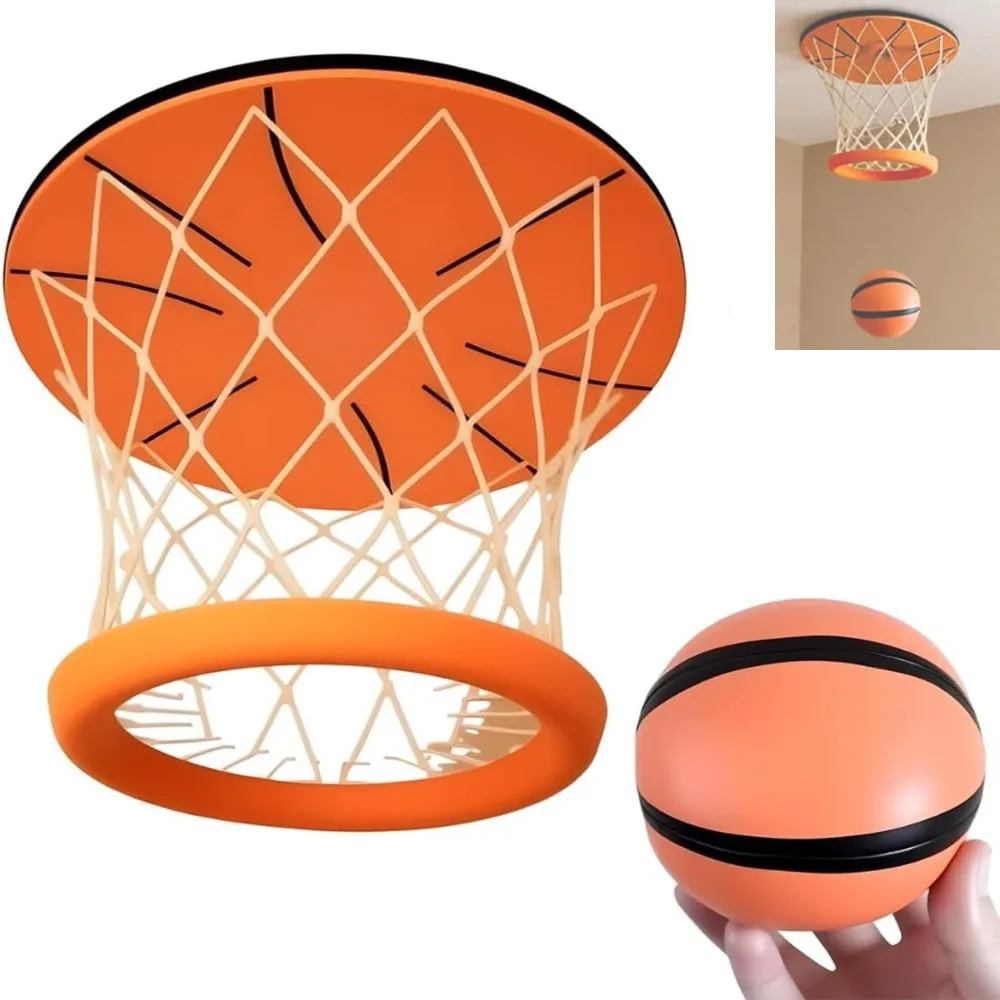 Canestro da basket per interni sospeso arancione, gioco antistress con rete e soffitto a sfera, canestro da basket per interni, nessun montaggio richiesto