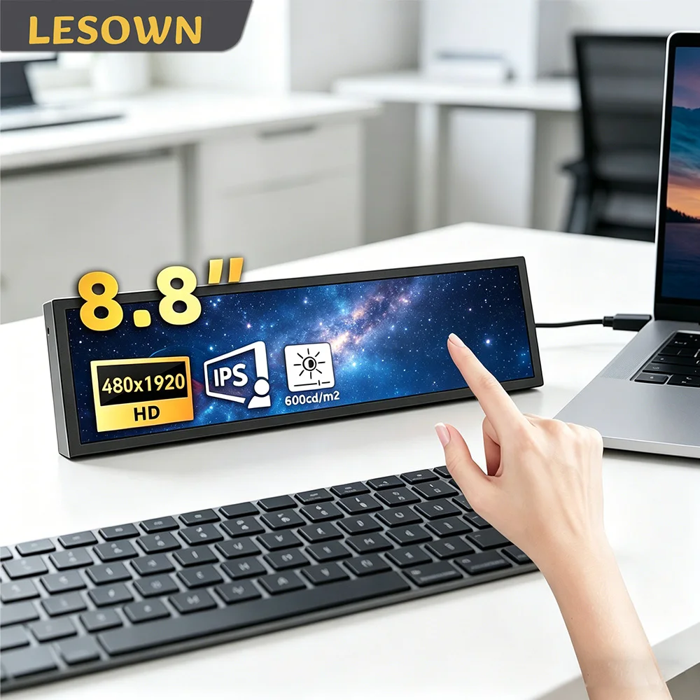 LESOWN Portable Travel Bar Monitor 8.8 Inch Stretched Display External Compact Secondary Screen for Laptop PC Sidebar Setup