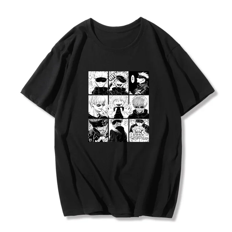 Japońskie anime Jujutsu Kaisen T-shirt Ulzzang Fun Cartoon Gojo Satoru & Yuji Itadori Print Loose Chic Harajuku Punk Women T-shirt