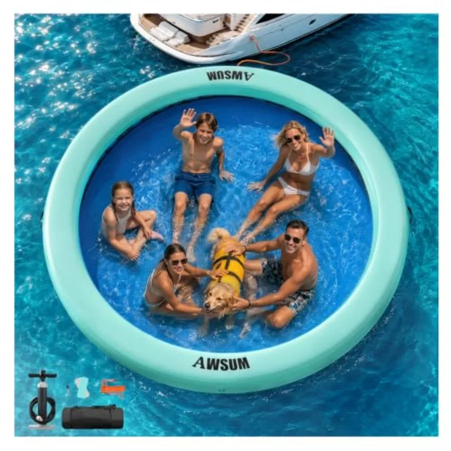 

Inflatable Water Hammock, 6/8/10 FT Round Floating Ring with Mesh Circle Floating Hammock for Adults, Heavy Duty Pool Floats fo