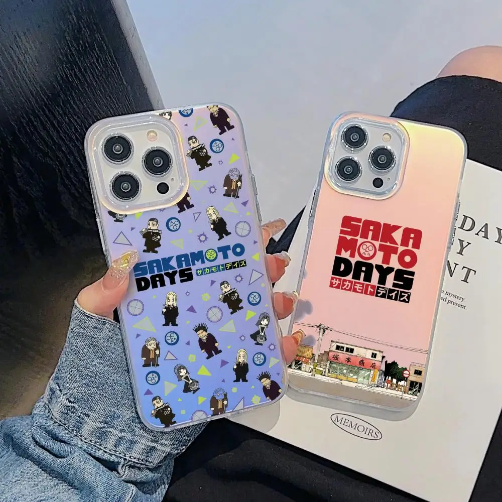 

New Anime S-Sakamoto DAYS Phone Case For iPhone 17 16 15 14 13 12 11 Pro Max Plus Transparent Aurora Laser Gradient Cover