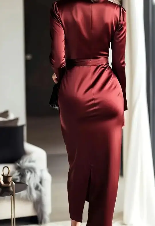 

Women Dress 2025 Autumn Latest Hot Selling Long Sleeved Dress with V-Neck Waist Cinching Slimming and Elegant Dress for Women