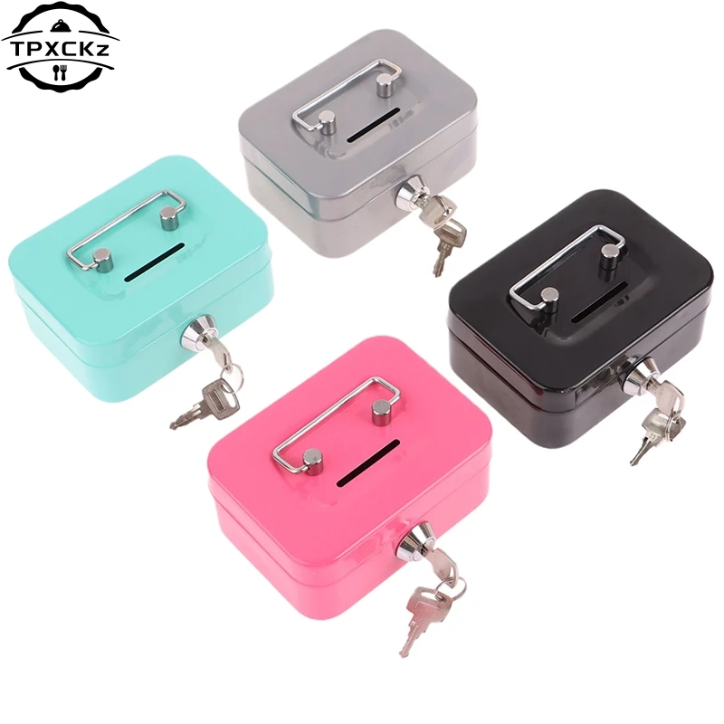 Mini Money Safe Box Cash Box Metal Key Money Bank Small Security Lock Box Portable Sturdy Lockable Coin Boxes For Kids Adults