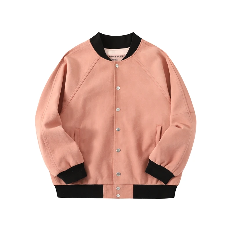 High Street ERD Pink Suede Jacket High Quality Clothes Coats Embroidery Long Sleeve Jackets Casual V-neck Coat