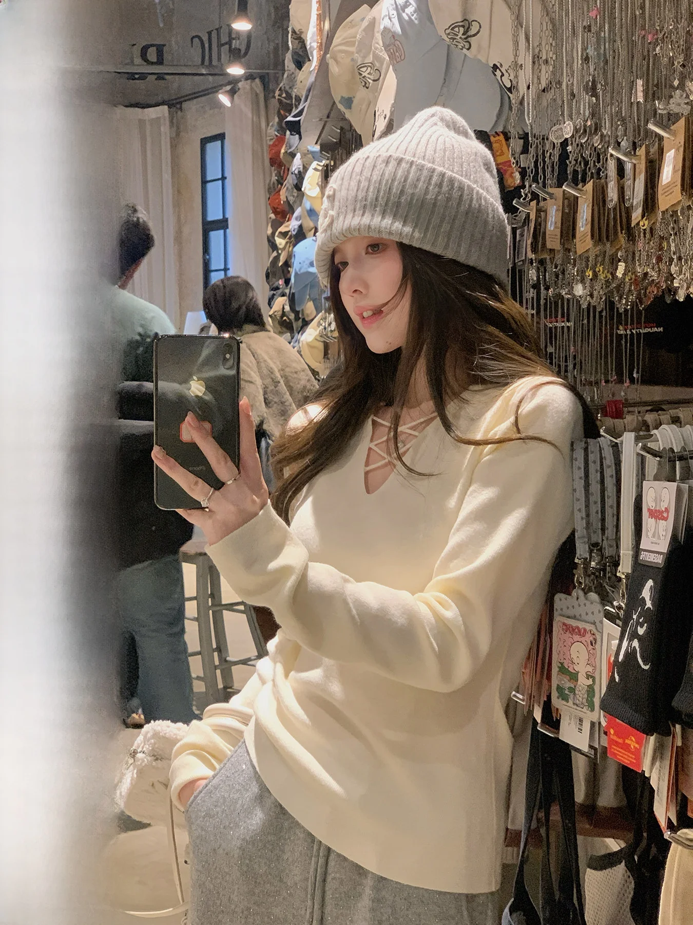 

Slim Fit V-Ne Трикотаж женский Base irt Cross Design Winter Faion Japanese Sle Long Sve Полиэстер Акрил Модал Нейлон