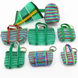 Creative Funny Tote Coin Purse Key Chains for Women Girl's Cute Stripe Fishing Net Bag Key Rings Backpack Pendant Accessories