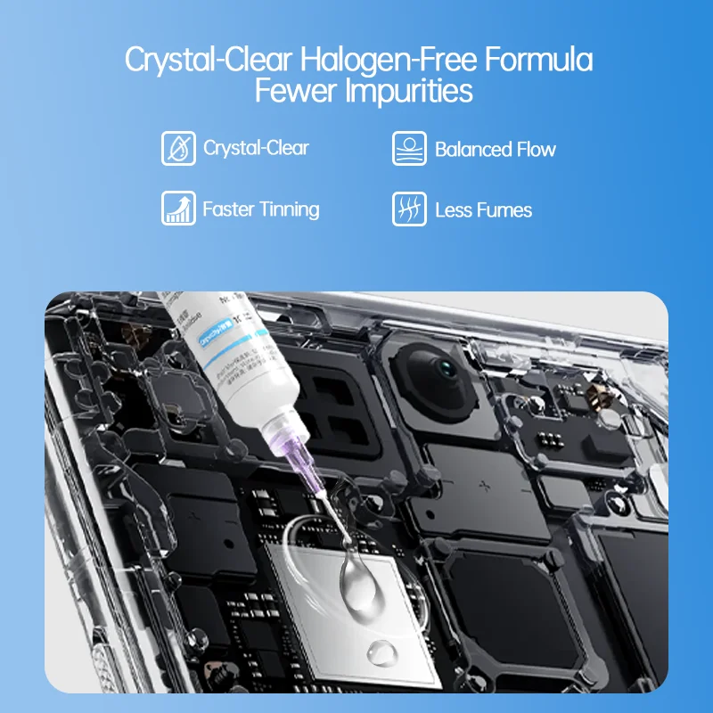 JCID FLX-0102 Halogen-Free Soldering Flux Syringe Type Low Residue Solder Paste for Phone Motherboard Chip Reballing Repair