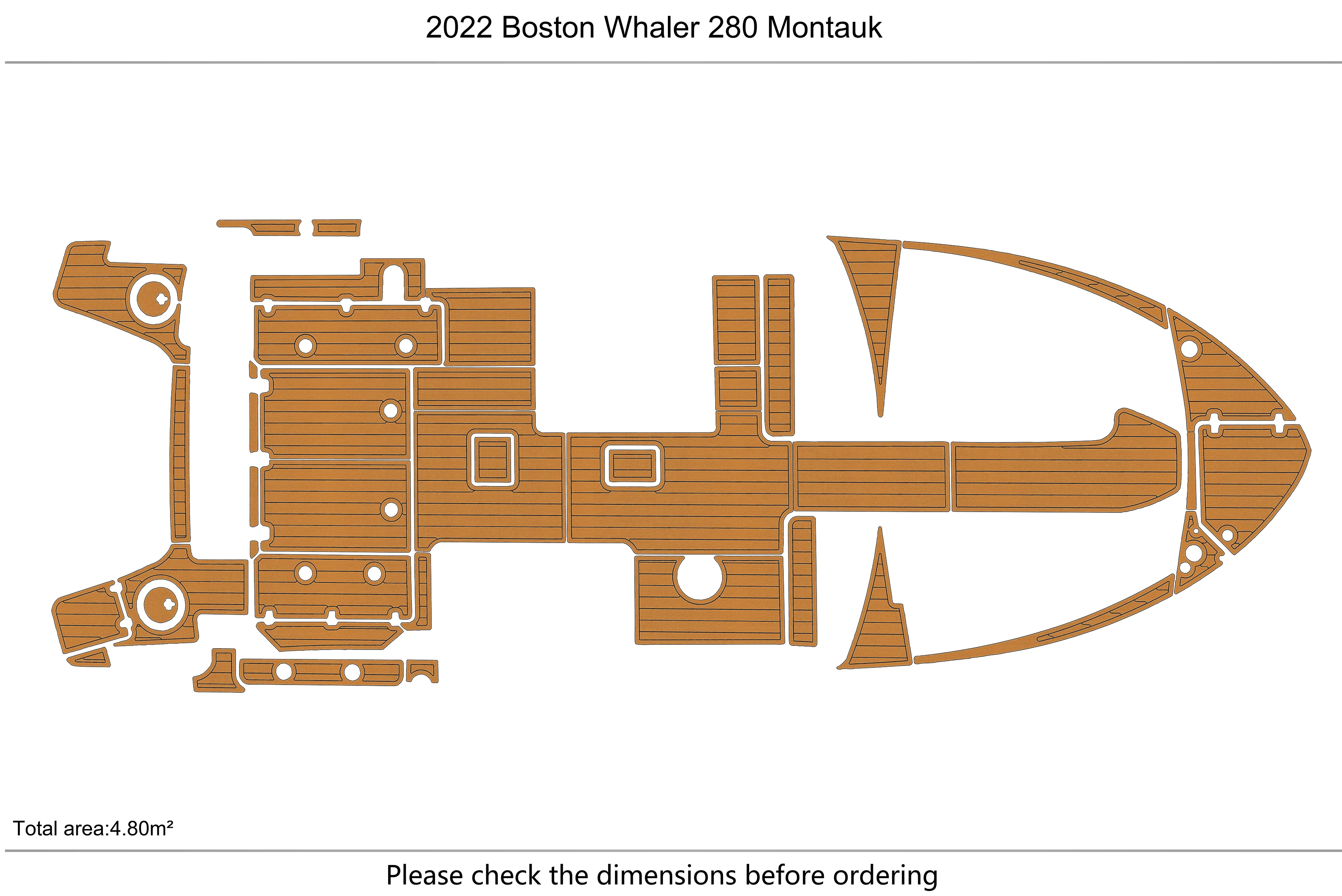 Eva foam Fuax teak seadek marine floor For 2020-2024 Boston Whaler 280 Montauk Cockpit Swim platform bow  1/4