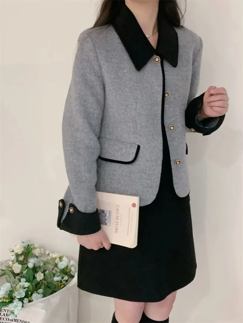 Cappotto elegante da donna in tweed con tasche Giacca corta cardigan monopetto Capispalla larghi per donna Giacca autunno inverno 2025