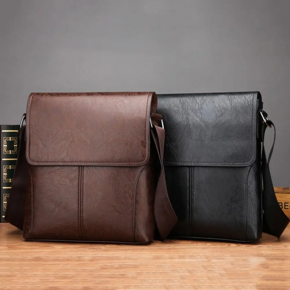 Vintage PU Leather Men's Shoulder Bags Portable Big Capacity Messenger Bags Small Essentials Square Phone Pouch Husband Gift