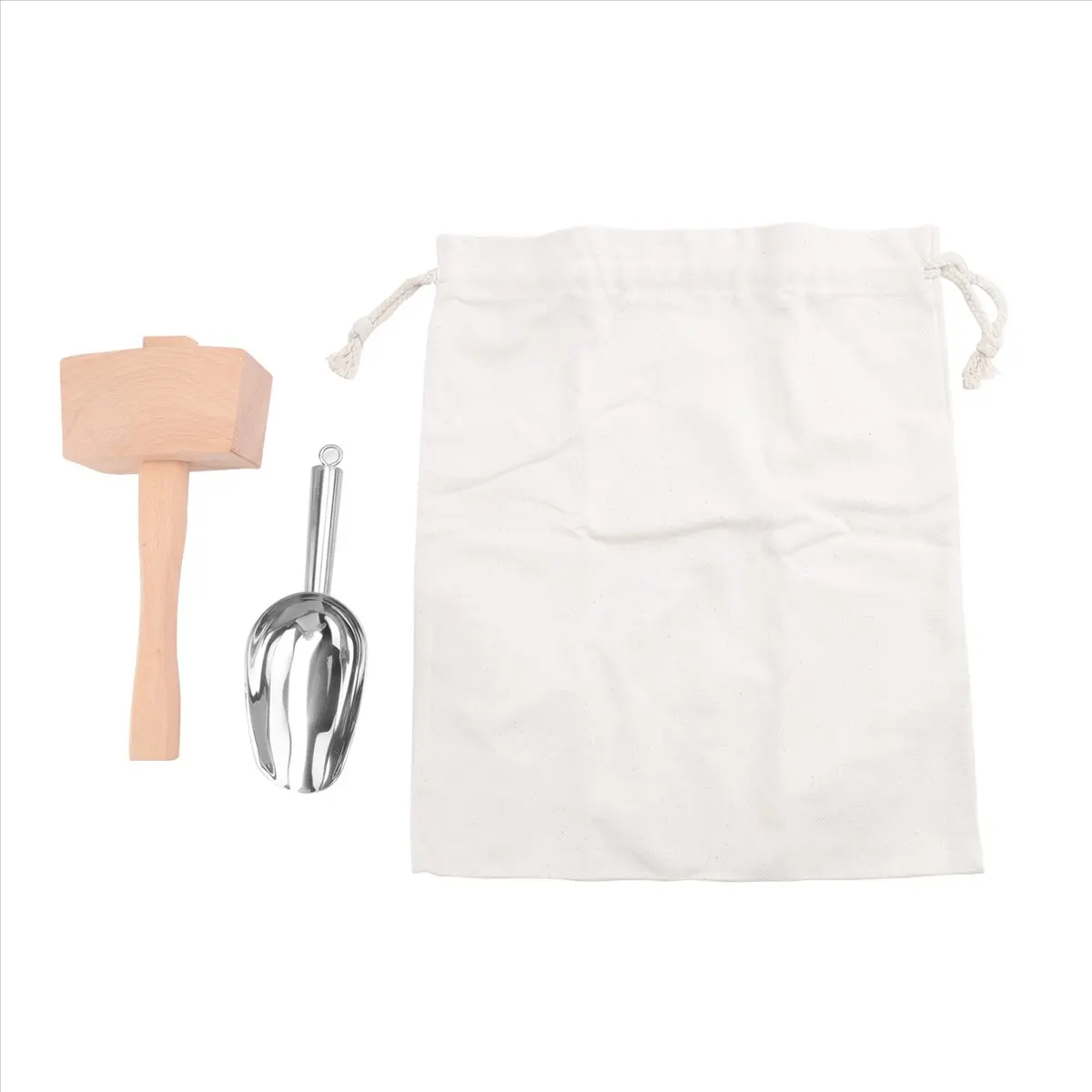 AA14 Ice Mallet and Ice Bag - Wood Hammer and Cotton Linen Bag for Crushed Ice, Bartender Kit & Bar Tools Kitchen Accessory