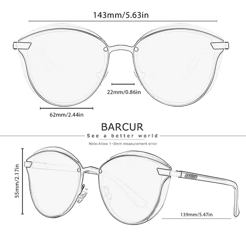 Imagen 2 del producto Gafas de sol polarizadas estilo BARCUR para mujer, gafas de sol redondas para mujer, accesorios de protección UVAB