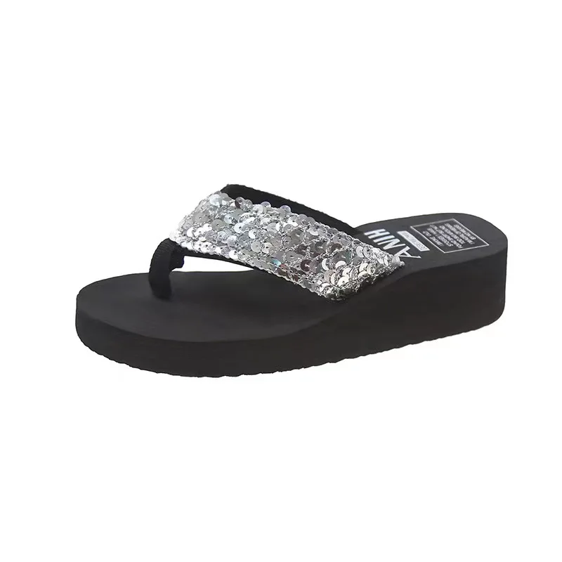 Sexy Women Sequins Slippers Indoor Outdoor Mixed Colors Flip Flops Memory Foam Soft Bottom Women Ultra Comfort Daily Slippers