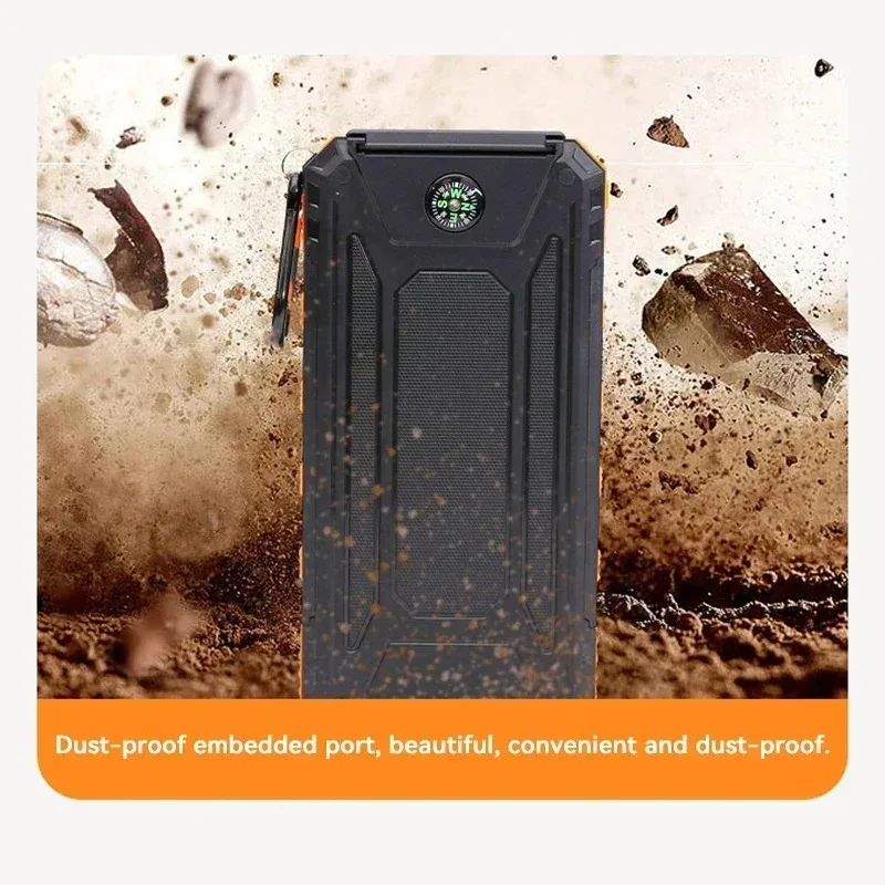 Alimentation de secours portable de grande capacité avec boussole, 20000mAh, 100% d'origine, alimentation solaire, pêche sauvage, camping en plein air