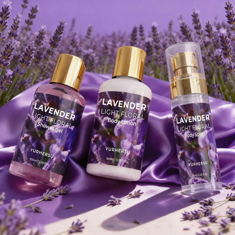 Lavender care set, bath gel+body spray+body milk, rich in lavender extract，Daily Hydrating Skincare Set