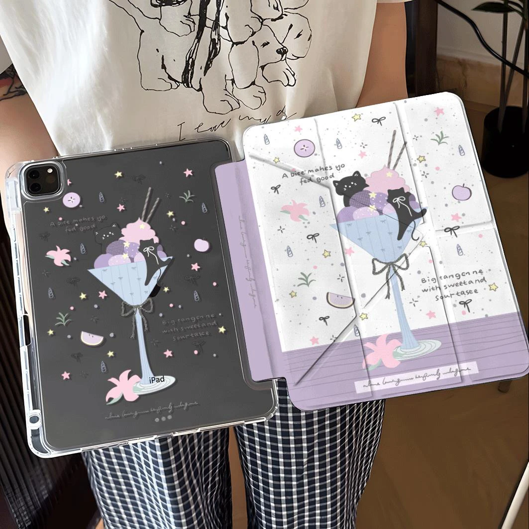 Black Cat Ice Cream New Tablet Case For iPad Pro 11 12.9in 13 15 M4 9.7 10.2 5/6th 7/8/9 10 11th MINI 6 7 Air 5 6 7 Trifold Case