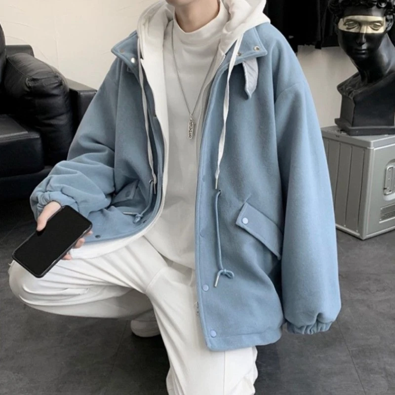 

Streetwear Men's Wool Coat Autumn Winter Hooded Oversized Casual Jacket Trendy High Street Style