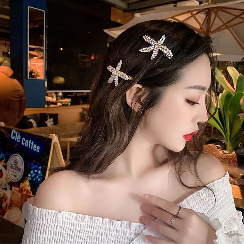 New Fashion Starfish Clip For Women 2024 Trendy Girl Acrylic Pearl Berrettes Geometric Hair Accessories Hairgrip Gift