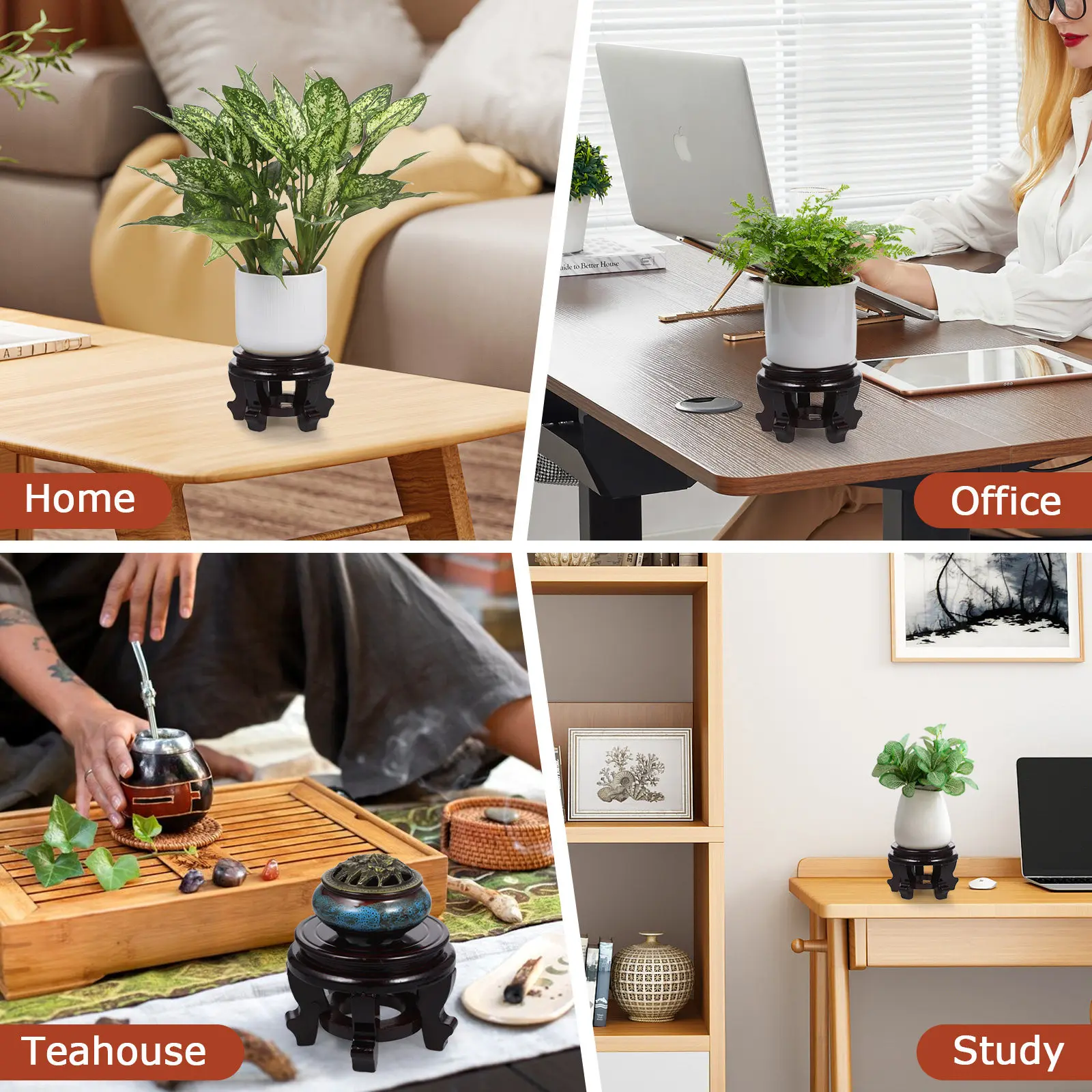 Wooden Plant Stand Indoor Flower Pot Holder Sturdy Display Base for Succulents Vases and Fish Tanks