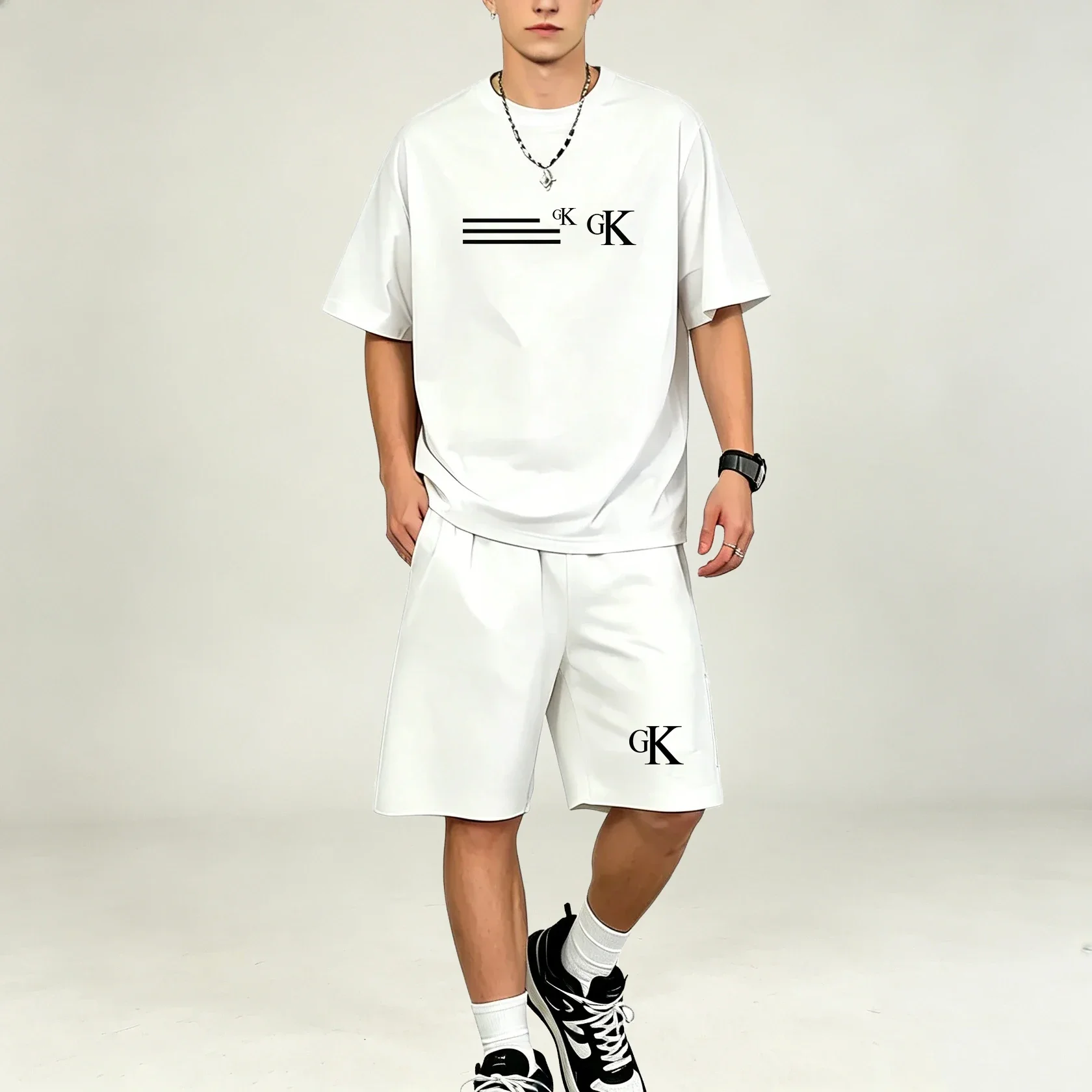 Summer Men TShirts Sets Quick Dry Breathable Light Sportswear Short Sleeve Top Pocket Elastic Shorts Outdoor Cycling Leisure Set view 3