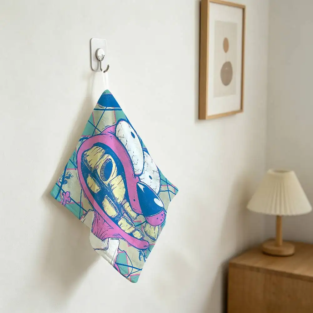 Courage The Cowardly Dog Hanging Design Hand Wiping Towel, Polyester Cotton Fabric, Universal For Bathroom Kitchen
