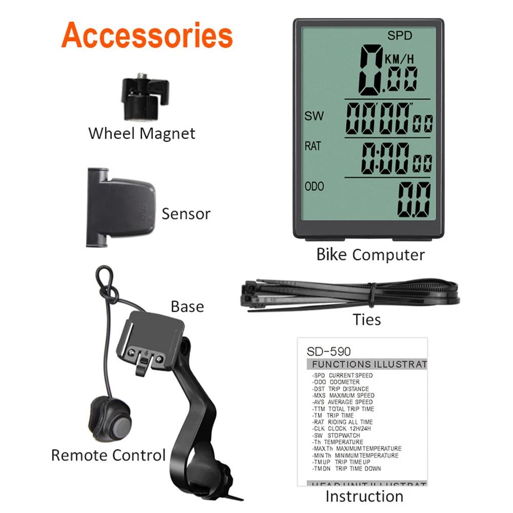 Bicycle Computer Wireless Bike Computer Waterproof Drop-resistant Properties Speedometer w Green LCD Backlight Bike Accessories