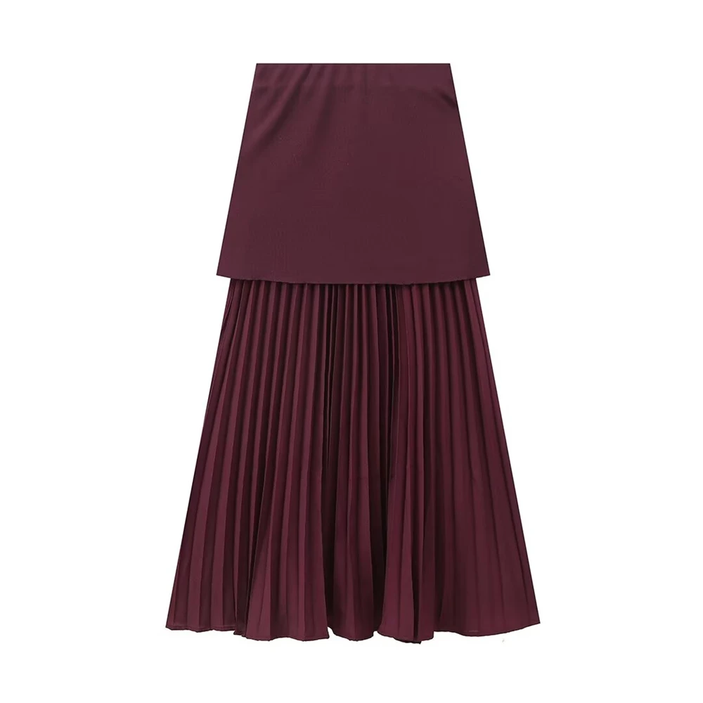 European And American Style Autumn New Commuting Versatile Slimming Knitted Small Pleated Splicing High Waisted Skirt Long Skirt